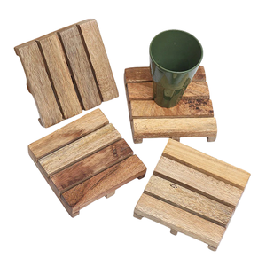 Wooden Square <b>Coaster</b> <b>Set</b> Of 4 Pcs With Wood Finished For Hot & Cold Cover Of Beverage Kitchenware <b>Coaster</b> <b>Set</b> - Product Image 2