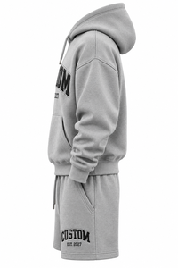 Ensemble sweat-shirt et short gris pour homme personnalisé, 100% coton French Terry, tenue décontractée deux pièces brodée 2027 - Product Image 4