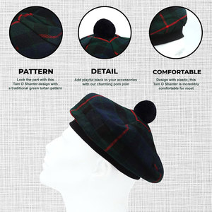 Gorro Tradicional Escocés Tam o' Shanter con Pompón, Gorro de Lana con Diseño Tartán, Venta al Por Mayor - Product Image 3