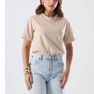 Best Quality Women's Summer Casual Custom Solid Brown Color Anti-Wrinkle Quick Dry Breathable Cotton T-Shirts Wholesale - Product Image 2
