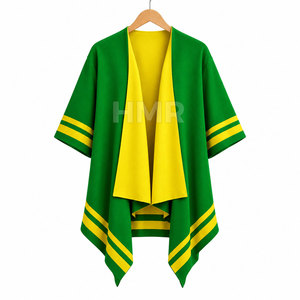 HMR Sorority Sisterhood Green Yellow Color Blocking Poncho Batwing Sleeve Casual Open Front 100% Polyester - Product Image 5