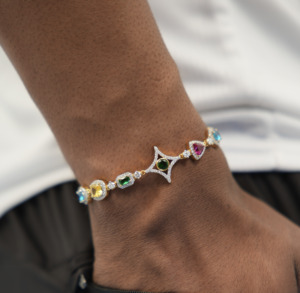 Mens 925 silver moissanite multicolor <b>gemstone</b> <b>bracelet</b> designer luxury engagement style jewellery elegant <b>bracelet</b> gift - Product Image 1