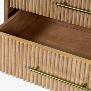 Commode en bois de style Mid-Century Modern avec façade côtelée et poignées en laiton, 6 tiroirs, meuble de rangement pour chambre à coucher - Product Image 4