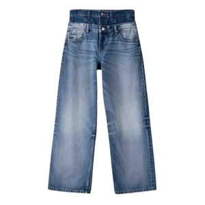 High Quality Latest Custom Double Waist Jeans for Men Color Washing Casual Washed Man Jeans Straight Leg Denim <b>Trousers</b> - Product Image 3