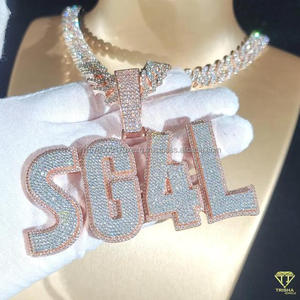 Luxury Lab Grown Diamond " ANGEL " Letter Pendant With Cuban <b>Chain</b> Full <b>Iced</b> <b>Out</b> Hip Hop Necklace Jewelry - Product Image 6