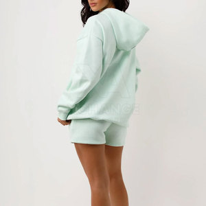 Stylish 100% Cotton Women's Solid Hoodie Shorts <b>Set</b> Drawstring Hood Pockets Eco-Friendly Quick-Dry Fabric for Casual Summer Wear - Product Image 3