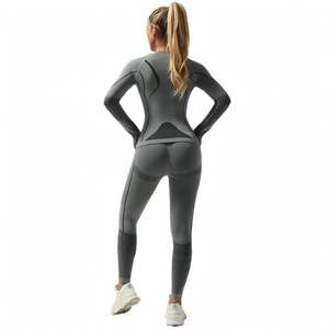 STAR SPEED Seamless Ribbed Striped Spandex/Polyester Yoga Set High Waist Full-<b>Length</b> <b>Leggings</b> Crew Neck Long Sleeve Top - Product Image 6