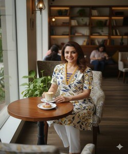 Blusa de Poliéster y Rayón con Estampado Étnico, Estilo Elegante, para Uso Diario, Precio al por Mayor, Color Blanco y Azul - Product Image 2