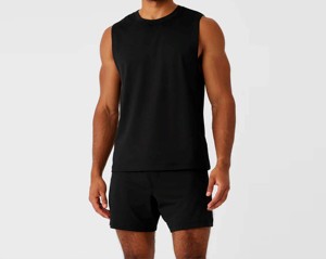 Men's <b>Black</b> Sleeveless Tank <b>Top</b> O-Neck Solid Color Breathable Knitted Casual Wear 100% Polyester - Product Image 1