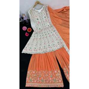 Hermosa parte inferior superior de desgaste de fiesta india y pakistaní y Dupatta con trabajo de diamante - Product Image 4