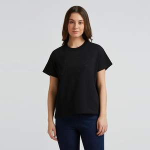 Heavyweight Solid Color Casual Streetwear Wholesale Polyester/Cotton Women's T-Shirt Custom DTF Printed Logo <b>Appliques</b> Summer - Product Image 2