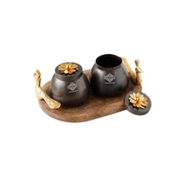Ensembles de cadeaux de retour de mariage bocal à fruits secs dorés amandes noix de cajou bocaux avec couvercle avec plateau noir coffret cadeaux de festival