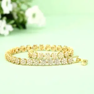 Bracelet tennis de luxe vintage en moissanite véritable taille ronde, serti griffes, en argent sterling 925 plaqué or jaune 14K, bijoux pour homme - Product Image 1