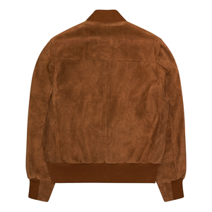<b>Men</b>’s Brown <b>Suede</b> Leather Bomber <b>Jacket</b> Ribbed Collar Cuffs and Hem Zip Front Vintage Casual Outerwear - Product Image 1