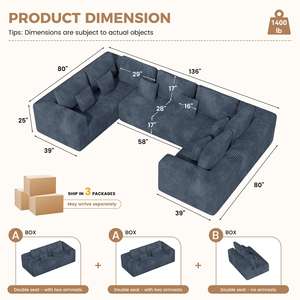 Canapé moderne pour la maison, style minimaliste pour le salon, canapé sectionnel en tissu doux et polyvalent - Product Image 4