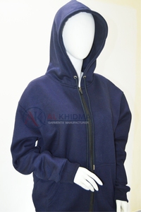 Sweat-shirt à capuche zippé intégral pour femme, bleu marine, coupe oversize, épaules tombantes, en molleton, style décontracté, 100% coton, délavé à l'acide - Product Image 2