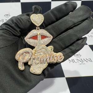 Pendentif Breloque Cœur Lèvres Personnalisé Plaqué Or avec Diamants VVS en Argent S925, Bijoux Hip Hop Certifiés IGI - Product Image 5