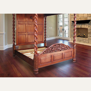 Lit à baldaquin en bois personnalisé de style classique européen, sculpté à la main, mobilier de chambre à coucher de luxe pour appartement royal - Product Image 3