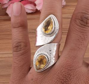 แหวนเงินแท้ 925 ประดับพลอยเทอร์ควอยซ์สีเหลืองธรรมชาติ ทรงเหลี่ยมเจียระไน ประดับพลอยประจำเดือนพฤศจิกายน ขายส่ง - Product Image 4