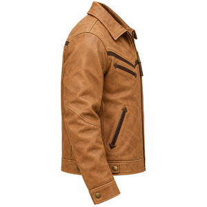 Veste Western en Cuir Tan pour Homme, Motif Chevron sur la Poitrine, Fournisseur et Fabricant OEM ODM Personnalisé - Product Image 3