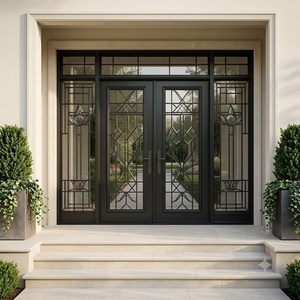 Portes d'entrée extérieures modernes en fer et verre sur mesure, résistantes à l'eau, par KHP - Product Image 4