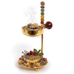 Brûleur d'encens en laiton amovible et réglable en hauteur avec emblème des 7 chakras, écologique, pour une utilisation printemps/été, 100% naturel - Product Image 2