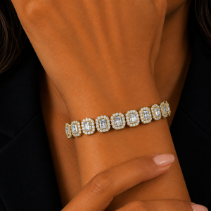 Emerald Cut Halo Lab Grown Diamond Tennis <b>Bracelet</b> 10K 14K Solid Gold DEF VVS Engagement Fine Jewelry <b>Bracelet</b> for Womens Gifts - Product Image 1