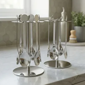 Juego de cucharas con soporte de acero inoxidable, utensilios de cocina de mango largo para revolver, mezclar y servir, herramientas de cocina - Product Image 3