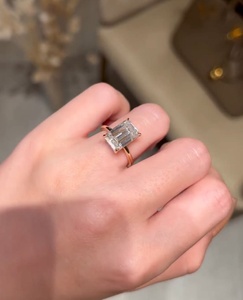 5.5 Carat Emerald Cut Moissanite Engagement <b>Ring</b> for Women | Hidden Halo <b>Solitaire</b> Wedding <b>Ring</b> | Luxury Bridal Jewelry - Product Image 3