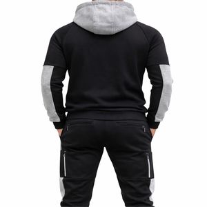 Ensemble de survêtement pour homme avec fermeture éclair intégrale, sweat à capuche et pantalon de jogging, vêtements de sport avec poche contrastante, cordon de serrage personnalisé, confortable - Product Image 3