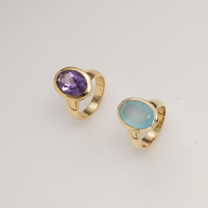 Natural Blue Onyx <b>Ring</b> Brass <b>Gold</b> Plated Bezel <b>Set</b> Handmade Oval Gemstone <b>Ring</b> for Women Wholesale - Product Image 3