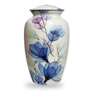 Urne funéraire en aluminium pour adulte - Motif floral bleu peint à la main - Capacité de 220 pouces cubes - Urne commémorative écologique durable et sécurisée - Product Image 1