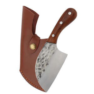 Couteau de boucher professionnel en acier inoxydable de haute qualité, manche en bois, étui en cuir, ambidextre, passe au lave-vaisselle - Product Image 2