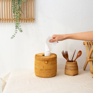 Porte-rouleaux de papier toilette rond, boîte porte-mouchoirs en rotin de qualité supérieure, boîtes prêtes à l'exportation, fabriquées au Vietnam - Product Image 4