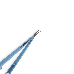 Portaagujas Castroviejo de 5.5'' (14cm) con mordazas curvas recubiertas de TC y mango plano con bloqueo, instrumento de titanio para microcirugía - Product Image 6