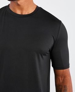 T-shirt décontracté pour homme de haute qualité, noir, coupe classique, style streetwear, manches courtes, col rond, tissu jersey respirant en spandex/polyester - Product Image 4