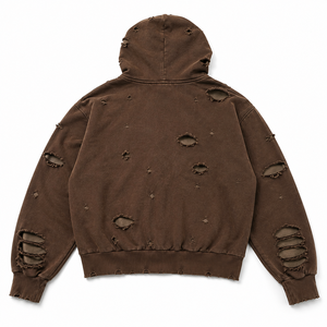 Custom Unisex Heavyweight Distressed Acid Wash <b>French</b> Terry 100% Cotton Zip-Up Hoodie <b>Vintage</b> Ripped Double Layer Winter - Product Image 3