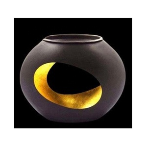 Luxurious Gold Interior Dining <b>Table</b> Tea Light Candle Holder Sleek Black Exterior Circle Shape Mirror Reflecting Metal Glass - Product Image 6