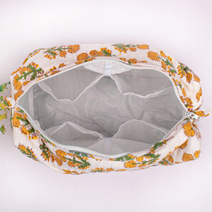 Pochette écologique faite à la main, sac à maquillage imprimé à la main, sac à fermeture éclair lavable, coton luxueux, style matelassé, grande capacité, cosmétique - Product Image 5