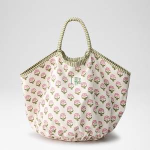 Sac fourre-tout en toile de coton à motif floral, grande capacité, sac à bandoulière, fermeture éclair, logo personnalisé, pour voyage, shopping, plage, avec doublure - Product Image 1