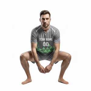 Custom Men Soccer Jersey Gray Green Geometric Sublimated Print Moisture Wicking Polyester V-Neck Short Sleeve <b>Athletic</b> Fit - Product Image 2