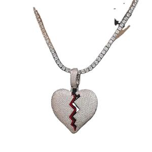 Collar con Colgante de Moissanita Unisex, Estilo Hip Hop, para Fiesta, Corazón Roto, Chapado en Oro y Plata, Precio Bajo - Product Image 1