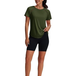 Camiseta de Manga Corta para Mujer, Color Verde Oliva Sólido, Cuello Redondo, Corte Regular, Secado Rápido, Transpirable, Ecológica, Tejida, con Botones, 100% - Product Image 3
