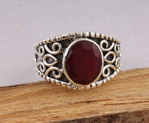 Bague en argent massif 925 avec rubis rouge et jade, bijoux artisanaux de créateur, bague en argent à pierres précieuses, prix d'usine, personnalisable - Product Image 2