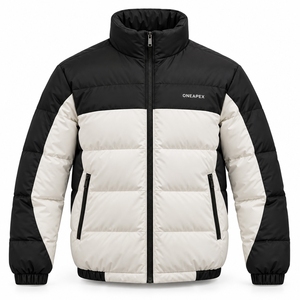 Blouson matelassé homme noir et blanc, col montant, fermeture éclair, manteau d'hiver chaud, décontracté, streetwear, personnalisable, marque privée - Product Image 1