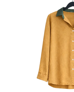 Ensemble deux pièces décontracté pour femme : chemise gris clair et pantalon gris foncé à jambes larges, en coton et lin, coupe ample, vêtements d'été, OEM - Product Image 3