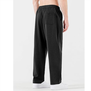 Pantalon de survêtement en toile décontracté noir 100 % coton, coupe droite, léger, surdimensionné, brodé, de haute qualité, délavé, personnalisé OEM pour homme - Product Image 6