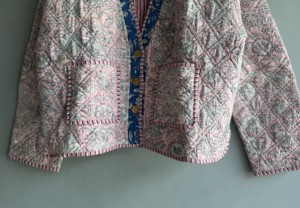 Pink Floral <b>Quilted</b> <b>Jacket</b> With V-Neck Three Quarter Sleeve Cotton Outerwear Spring Style Women's Coat GIFT FOR HER - Product Image 5