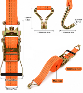 1.5 Inch 2000kg Heavy Duty Ratchet Buckle Tie Down Lashing Straps with Double-J <b>Hooks</b> Polyester Custom Color Made in Vietnam - Product Image 3