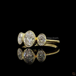 Anillo de Diamantes Cultivados en Laboratorio con Certificación IGI, 3 Piedras, Bisel Ovalado, Oro Sólido de 10K, 14K, 18K, Plata 925, 935, Estilo de Joyería de Lujo - Product Image 3